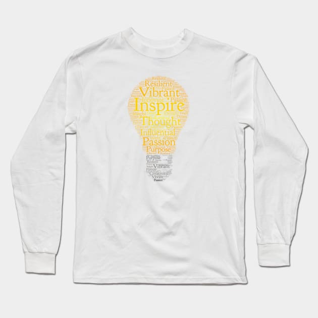 Inspire Light Bulb Word Cloud Orange Light Art Long Sleeve T-Shirt by ckandrus